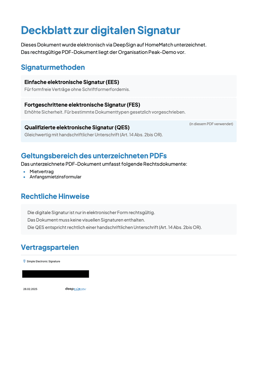 Beispiel eines Deckblatts zur digitalen Signatur